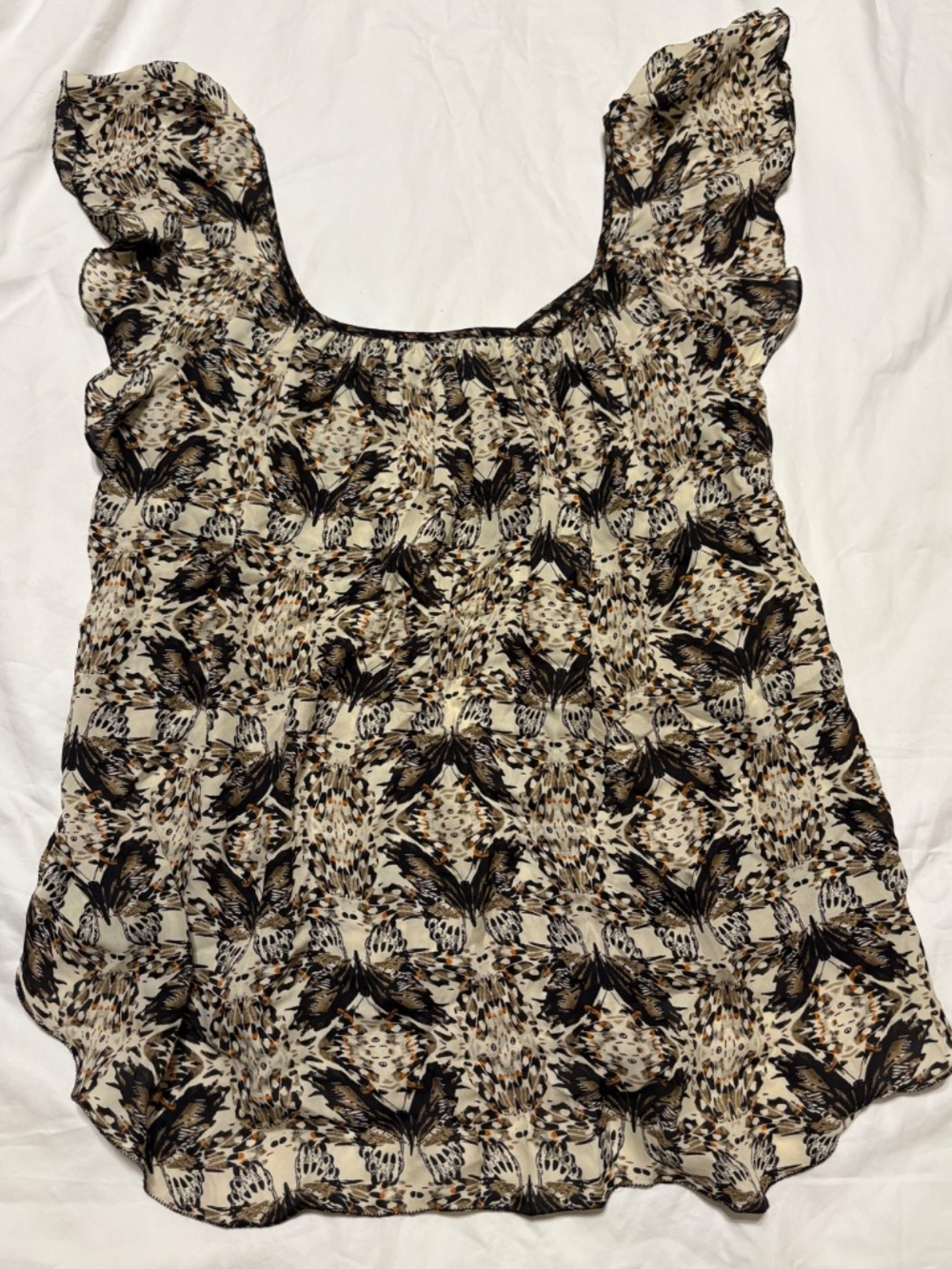2009 L'AGENCE 100% Silk Butterfly Ruffle Cap Sleeve Top Tank XS NWOT Archival - Picture 2 of 5